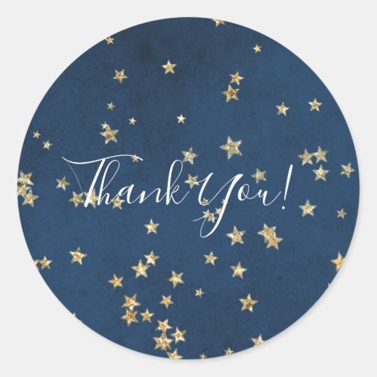 Goud & Blauw Twinkle Sterren Hemelluchten Favor Ronde Sticker (Voorkant)