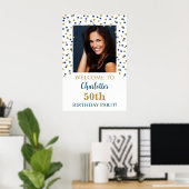 Goud Blauw Verjaardagsfeestje Custom 20x30 Foto Poster (Thuiskantoor)