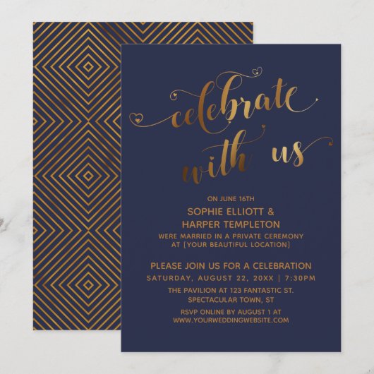 Goud Blauw Vier ons feest na de bruiloft Kaart (Voorkant / Achterkant)