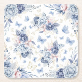 Goud & Blauw Vlinders Jongen Baby shower Kartonnen Onderzetters (Voorkant)