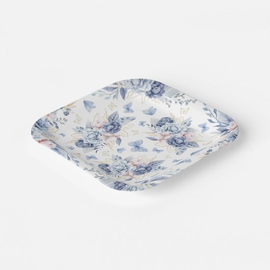 Goud & Blauw Vlinders Jongen Baby shower Papieren Bordje (Gebogen)