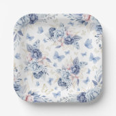 Goud & Blauw Vlinders Jongen Baby shower Papieren Bordje (Voorkant)