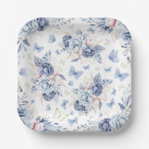 Goud & Blauw Vlinders Jongen Baby shower Papieren Bordje