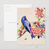 Goud Blauw Vogel Rood Bloem Mot Glitters Feestdagenkaart (Voorkant / Achterkant)