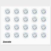 Goud & Blauw Waterverf Bloemen Doop Dank u Ronde Sticker (Vel)