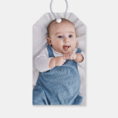 Goud & Blauw Waterverf Bloemen Foto Jongen Doop Cadeaulabel (Achterkant)