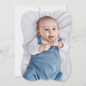 Goud & Blauw Waterverf Bloemen Foto Jongen Doop Kaart (Achterkant)