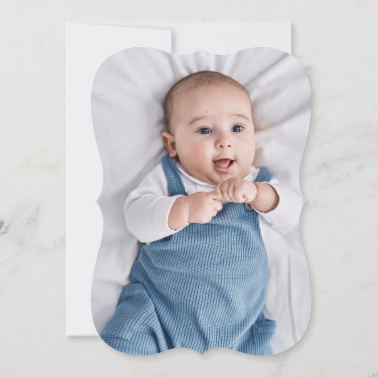 Goud & Blauw Waterverf Bloemen Foto Jongen Doop Kaart (Achterkant)