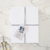 Goud & Blauw Waterverf Bloemen Jongen Doop Cadeaulabel (Met Touw)