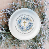 Goud & Blauw Waterverf Bloemen Jongen Doop Papieren Bordje