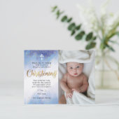 Goud & Blauw Waterverf doopfoto Dank u Briefkaart (Staand voorkant)