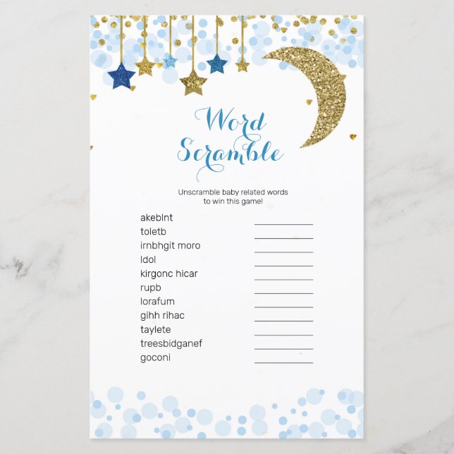 Goud blauw Waterverf Word Scramble Game (Voorkant)
