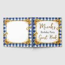 Goud Blauw Wit Gingham Luxe Modern Trend Chic