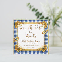 Goud Blauw Wit Gingham Luxe Modern Trend Chic