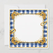 Goud Blauw Wit Gingham Luxe Modern Trend Chic Save The Date (Achterkant)