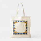 Goud Blauw Wit Gingham Luxe Modern Trend Chic Tote Bag (Achterkant)