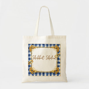 Goud Blauw Wit Gingham Luxe Modern Trend Chic Tote Bag