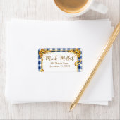 Goud Blauw Wit Gingham Luxe Retouradres Etiket (Insitu)