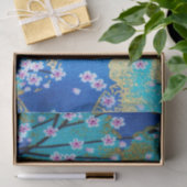 Goud Blauw Wit Japans Kimono Bloemen Decoupage Tissuepapier (Geschenk)