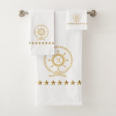 Goud Blauw Wit Nautische Boot Wiel Knoop Monogram Bad Handdoek (Insitu)