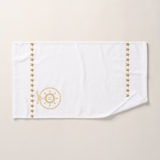 Goud Blauw Wit Nautische Boot Wiel Knoop Monogram Bad Handdoek (Handdoek)