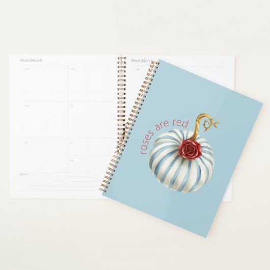 Goud Blauw Witte Strepen Rode Roos Pompoen Planner (Display)