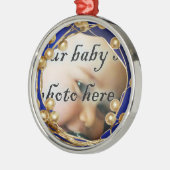 Goud Blauw Zilver Foto Lijst Kerst Ornament (Links)