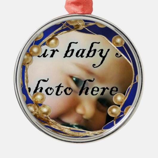 Goud Blauw Zilver Foto Lijst Kerst Ornament (Voorkant)