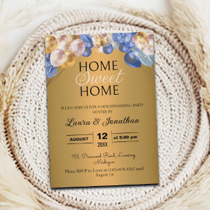 Goud Blauw Zilver Glitter Housewarming Party Kaart