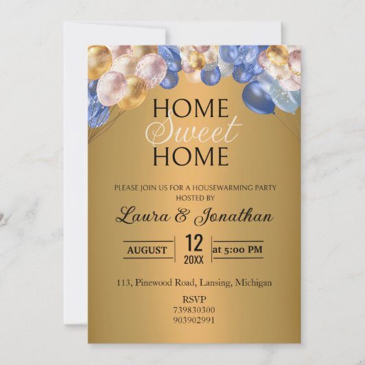 Goud Blauw Zilver Glitter Housewarming Party Kaart (Voorkant)