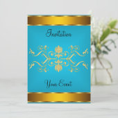 Goud Blauwachtige kleur Feest Uitnodiging (Staand voorkant)