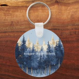 Goud Blauwe Bomen Stel Je Voor Droom Geloof Sleutelhanger