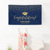 Goud & Blauwe Confetti Felicitaties Afstuderen Spandoek (Insitu)