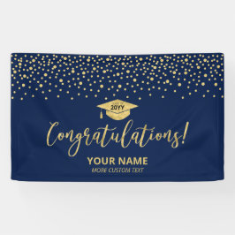 Goud & Blauwe Confetti Felicitaties Afstuderen Spandoek
