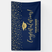 Goud & Blauwe Confetti Felicitaties Afstuderen Spandoek (Verticaal)