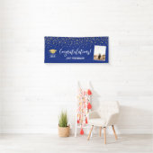 Goud & Blauwe Confetti Felicitaties Afstuderen Spandoek (Insitu)