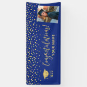 Goud & Blauwe Confetti Felicitaties Afstuderen Spandoek (Verticaal)