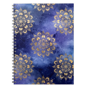 Goud & Blauwe Galaxy Dharma Mandala Patroon Notitieboek