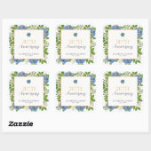 Goud Blauwe Hortensia 20e Huwelijksjubileum Feestj Vierkante Sticker (Vel)