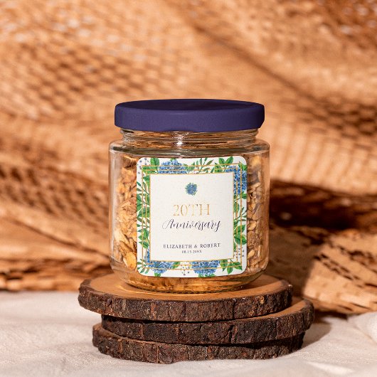 Goud Blauwe Hortensia 20e Huwelijksjubileum Feestj Vierkante Sticker