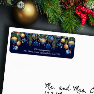 Goud Blauwe Kerstboomornamenten Retouradres Etiket