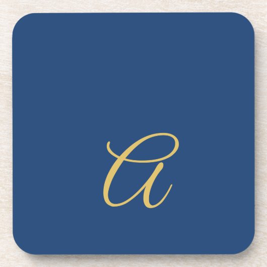 Goud & Blauwe Kleur Monogram Professionele Initiaa Bier Onderzetter (Voorkant)
