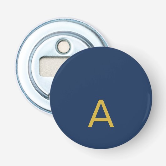 Goud & Blauwe Kleur Monogram Professionele Initiaa Button Flesopener (Voorkant)