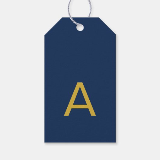 Goud & Blauwe Kleur Monogram Professionele Initiaa Cadeaulabel (Voorkant)