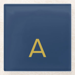 Goud & Blauwe Kleur Monogram Professionele Initiaa Glazen Onderzetter