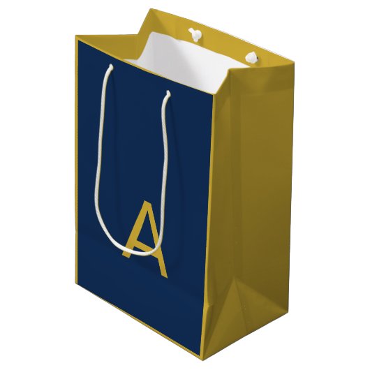 Goud & Blauwe Kleur Monogram Professionele Initiaa Medium Cadeauzakje (Voorkant Gekanteld)