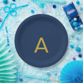 Goud & Blauwe Kleur Monogram Professionele Initiaa Papieren Bordje (Feest)