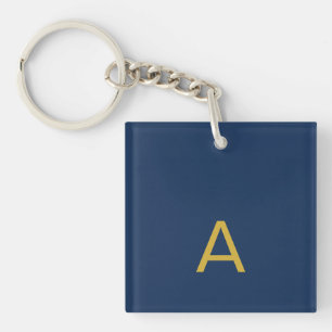 Goud & Blauwe Kleur Monogram Professionele Initiaa Sleutelhanger