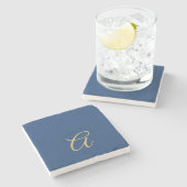 Goud & Blauwe Kleur Monogram Professionele Initiaa Stenen Onderzetter (Zijkant)