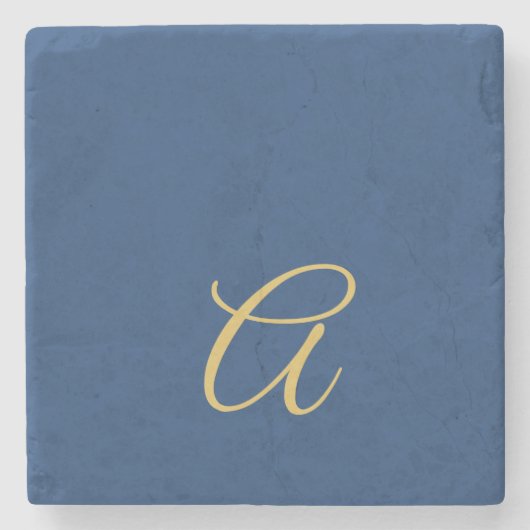 Goud & Blauwe Kleur Monogram Professionele Initiaa Stenen Onderzetter (Voorkant)